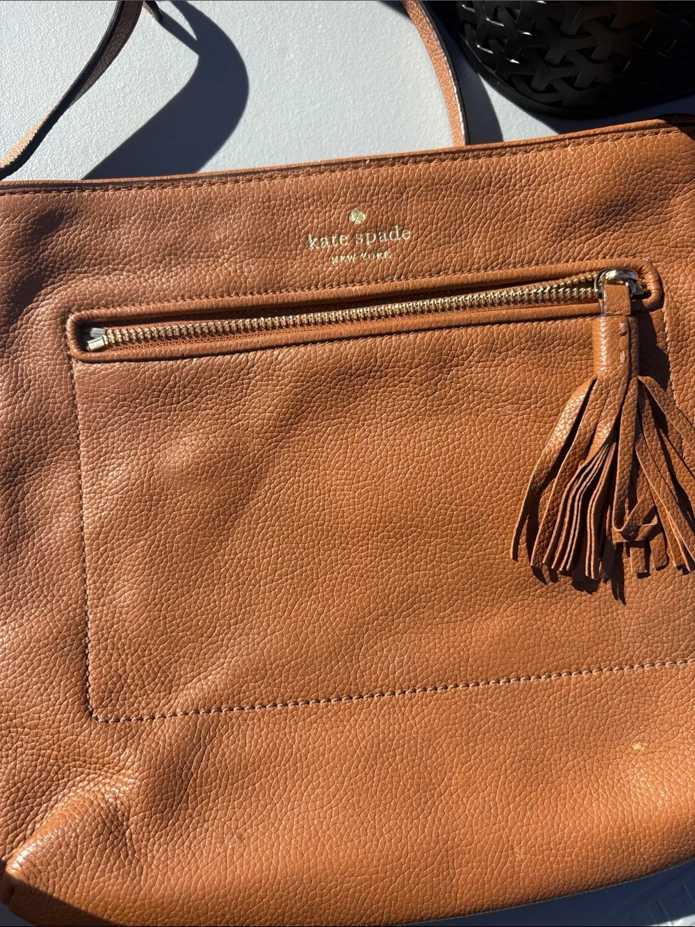 kate spade Tan Leather Crossbody Bag with Tassel Zip Pocket